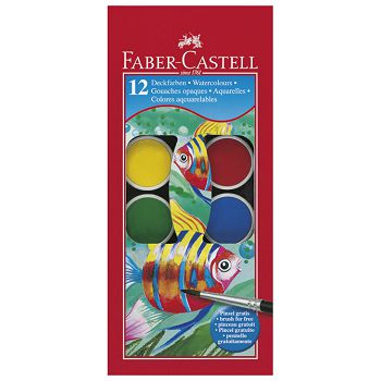 Boja vodena fi 30 mm 12boja+kist Faber-Castell 125018 blister