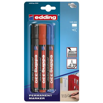 Marker permanentni 1-5 mm klinasti vrh Edding 330/3boje blister