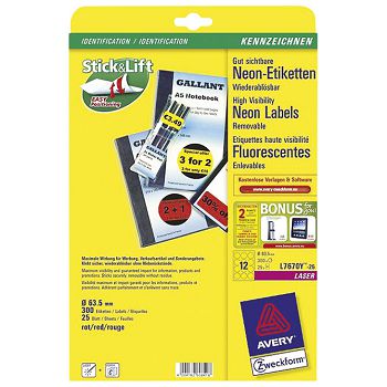 Etikete LK fi-63,5mm pk25L Zweckform L7670R-25 neon crvene