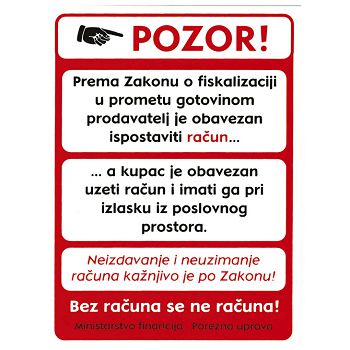 Naljepnice "Pozor - fiskalizacija.." 14x19 cm Fokus I-412