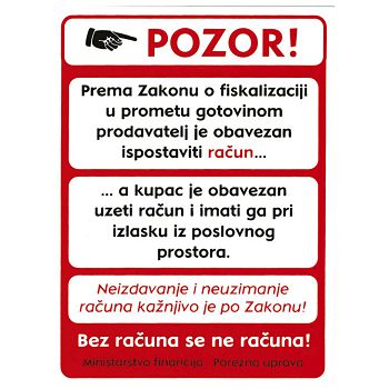 Naljepnice "Pozor - fiskalizacija.." 14x19cm Fokus I-412