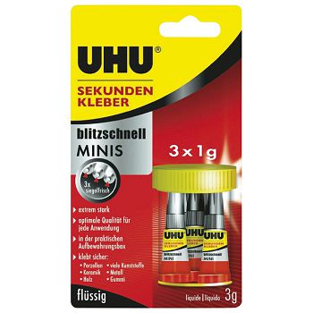 Ljepilo trenutačno  1g pk3 Super glue minis(cianoakrilat) UHU 45415 blister