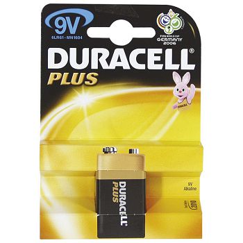 Baterija alkalna 9V Plus Duracell 6LR61 blister