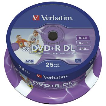 DVD+R DL 8,5/240 8x spindle printable pk25 Verbatim 43667!!