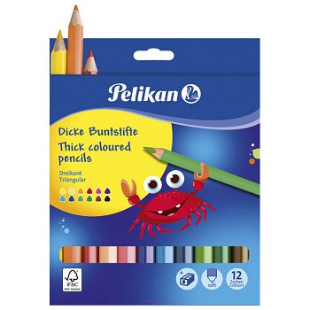 Boje drvene  12boja trokutaste Jumbo+šiljilo Pelikan 700160 blister