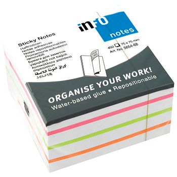 Blok samoljepljiv kocka 75x75 mm 450L Global Notes 5654-68 sortirano