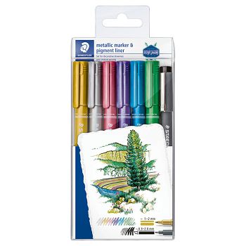 Marker nepermanentni 1-2mm pk6 Metallic i pigment liner Design Journey Staedtler 8323-SWP6P blister