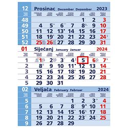 Kalendar zidni trodijelni plavi - nespiralirani