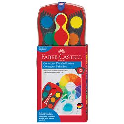 Boja vodena fi 24 mm 12boja+bijela tempera Connector Faber-Castell 125030 crvena kutija