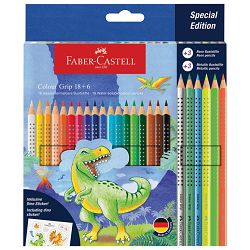 Boje drvene  18boja Grip 2001+6boja drvenih metalic i neon T-rex Faber Castell 201546 blister