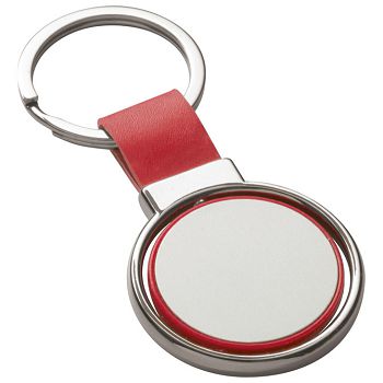 Privjesak za ključeve metalni - umjetna koža crveni