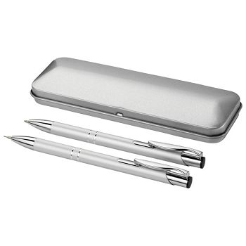 Garnitura olovka kemijska+olovka tehnička u metalnoj kutiji srebrna