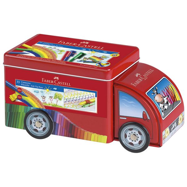 Flomaster školski  33boje u metalnoj kutiji Connector Truck Faber-Castell 155533