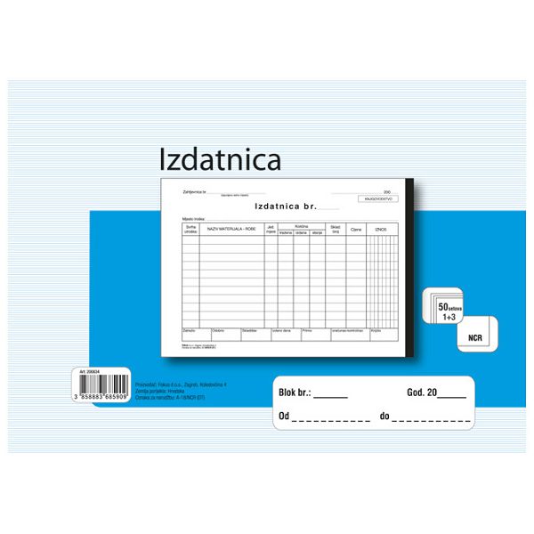 Obrazac A-18/NCR izdatnica A5 1+3 Fokus