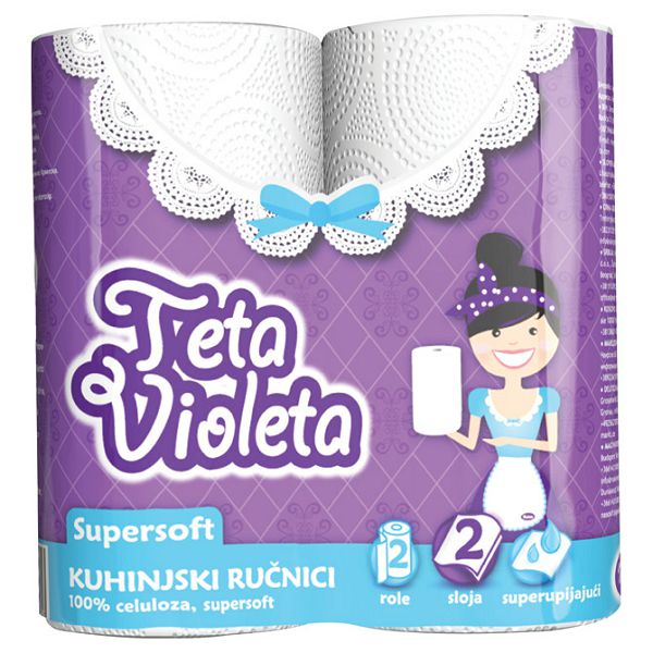 Ručnik papirnati jastučni 23cm dvoslojni pk2 Super Soft Violeta bijeli!!
