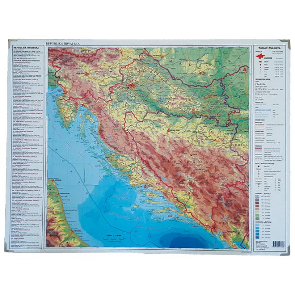 Mapa stolna Hrvatske obostrana 64x49cm plastificirana Trsat