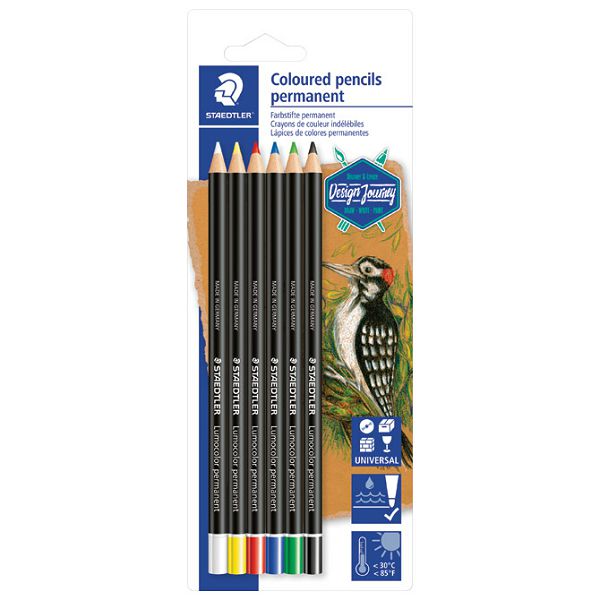 Olovka specijalna permanentna Glasochrom Design Journey pk6 Staedtler 10820BK6-C sortirano blister