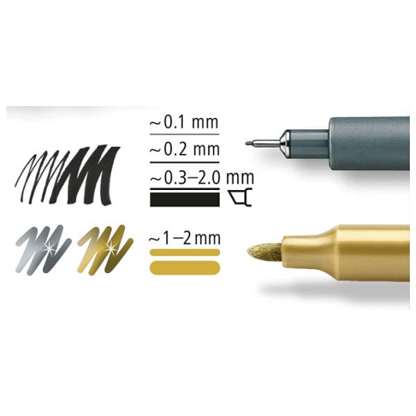 Set flomaster liner pigment+marker metallic Design Journey pk5 Staedtler 308 SBK3P3 blister