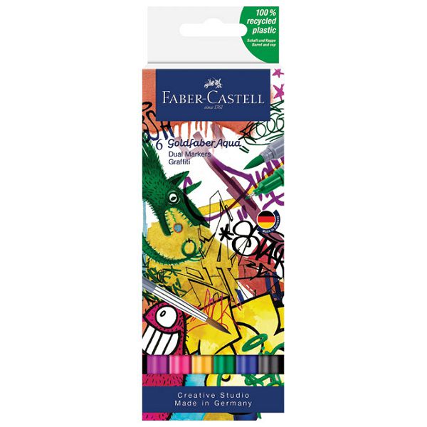 Marker obostrani akvarel  6boja Graffiti Goldfaber Faber-Castell 164525 sortirano blister