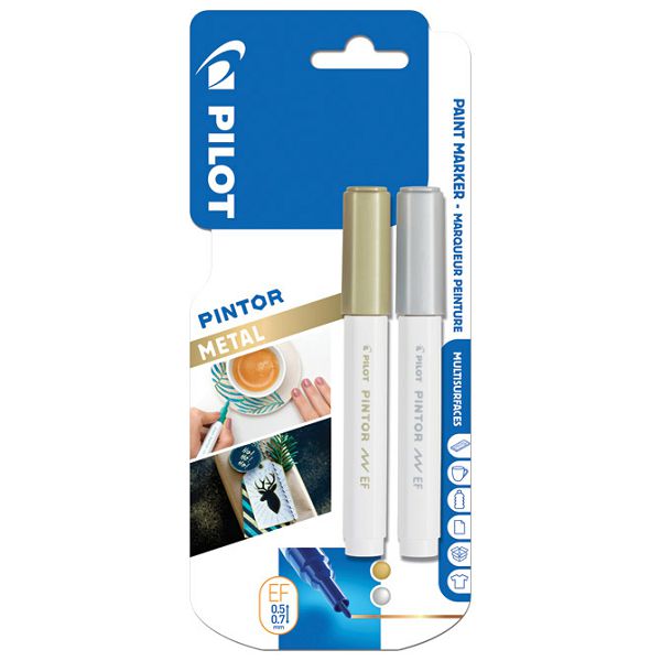 Marker 0,7mm pk2 Pintor Pilot SW-PT-EF metalik zlatni/srebrni blister