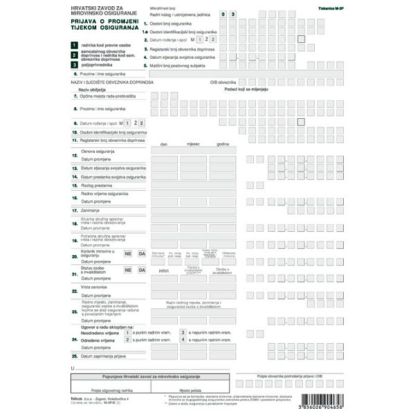 Obrazac M-3P/E - set prijava pk10 Fokus
