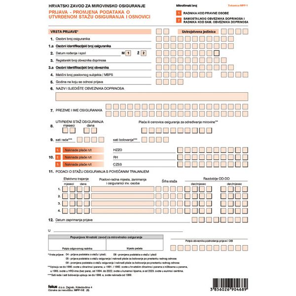 Obrazac MPP-1/E - set prijava pk10 Fokus