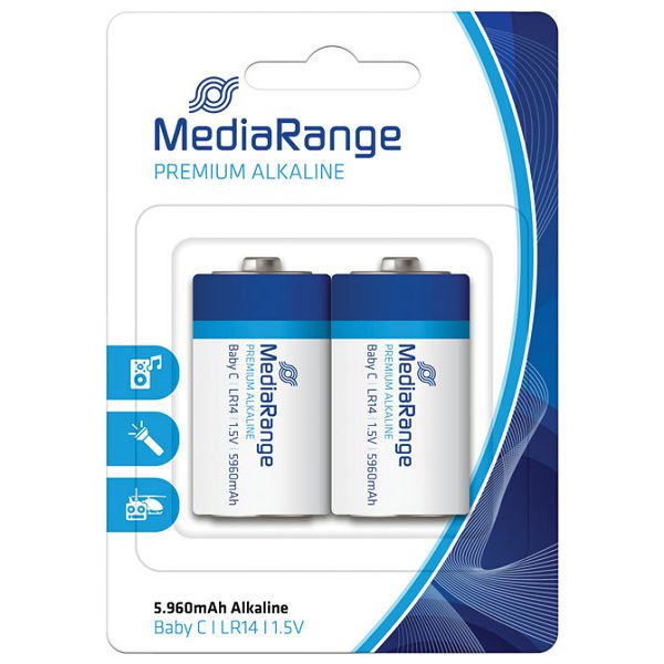 Baterija alkalna 1,5V C pk2 MediaRange MRBAT108 LR14 blister 