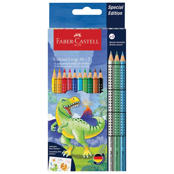 Boje drvene  10boja Grip 2001+3boje drvene metalic T-rex Faber Castell 201545 blister