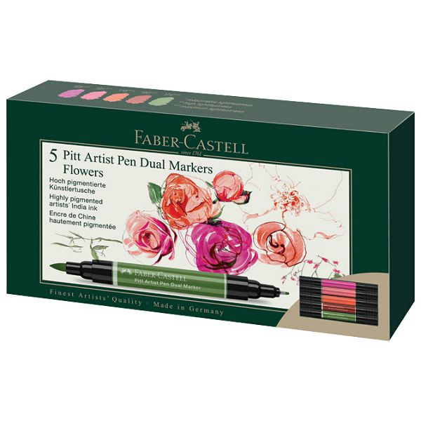 Marker obostrani Pitt artist 5boja Flowers india ink Faber Castell 162007 sortirano