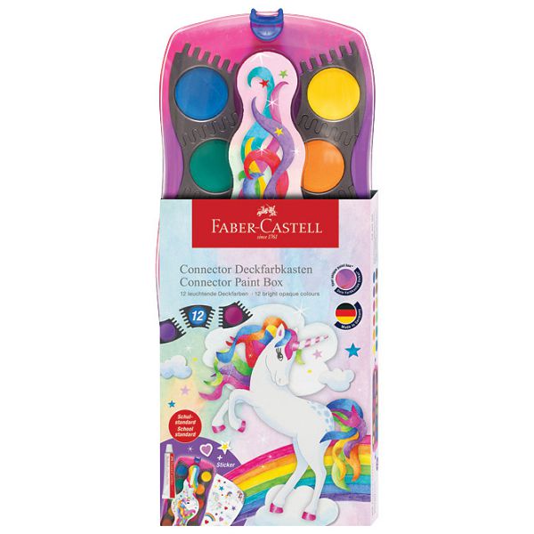 Boja vodena fi 24 mm 12 boja + bijela tempera Connector Unicorn Faber Castell 125035