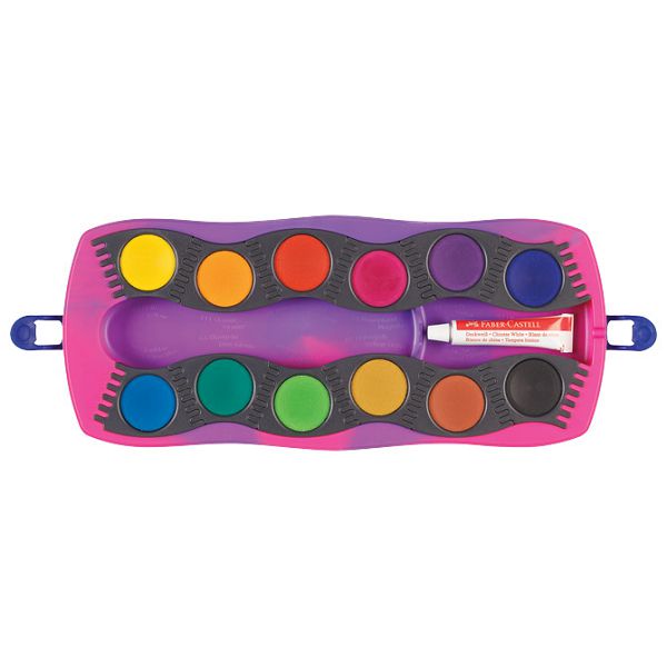 Boja vodena fi 24 mm 12 boja + bijela tempera Connector Unicorn Faber Castell 125035