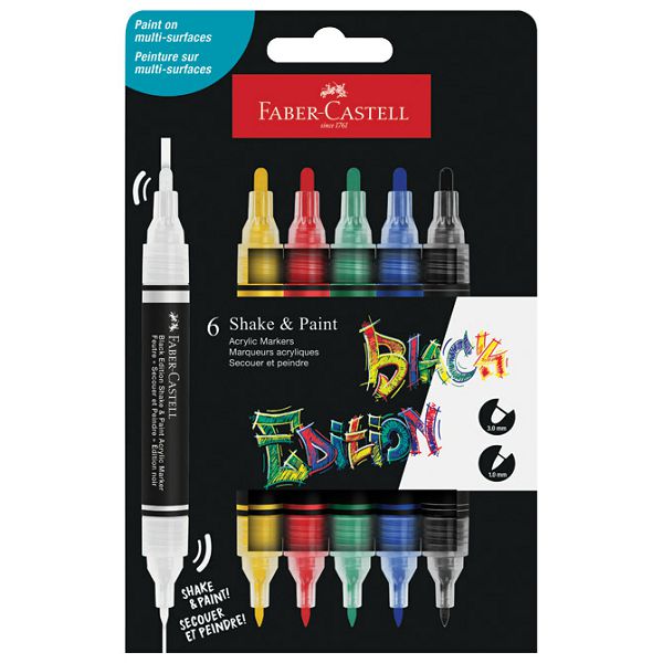 Marker akrilni obostrani Shake&Paint Classic Faber Castell 285507/6boja blister