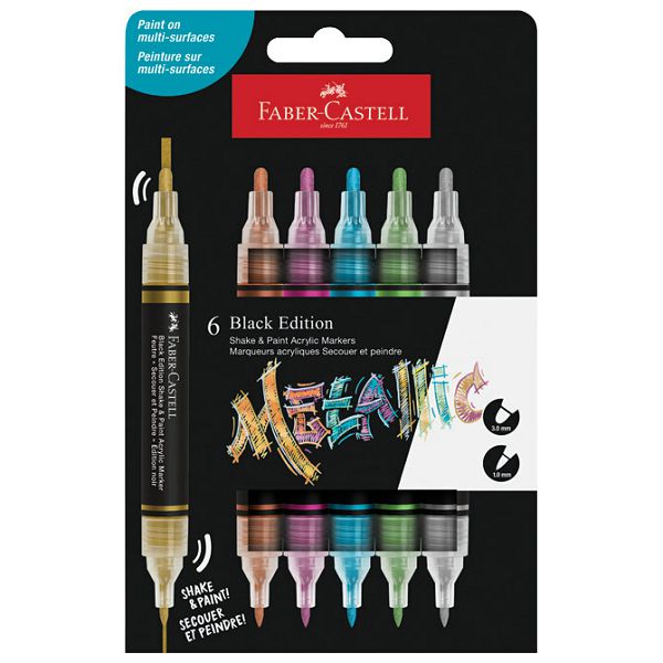 Marker akrilni obostrani Shake&Paint Metallic Faber Castell 285517/6boja blister