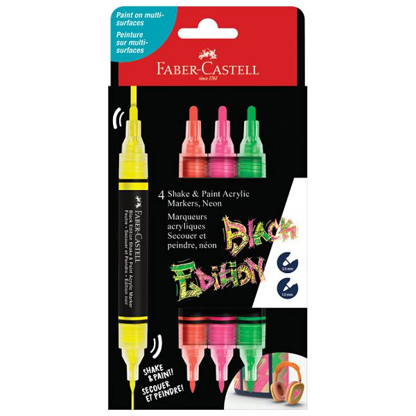 Marker akrilni obostrani Shake&Paint Neon Faber Castell 285505/4boje blister