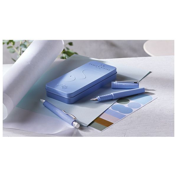 Garnitura olovka kemijska+nalivpero Poly u met.kut. Faber Castell 241051 past.plava