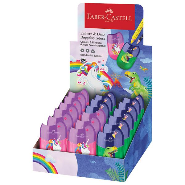 Šiljilo pvc s pvc kutijom 2rupe Unicorn i Dino pk18 Faber Castell 183551 sortirano