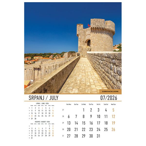 Kalendar "Dvorci i utvrde 2026" 13 listova, spirala