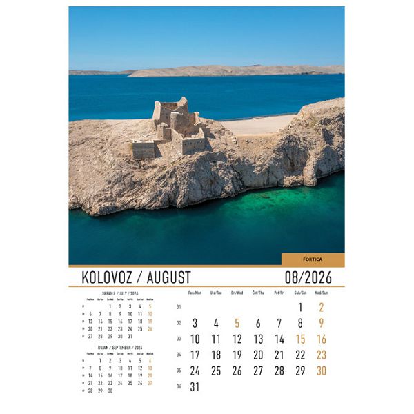 Kalendar "Dvorci i utvrde 2026" 13 listova, spirala