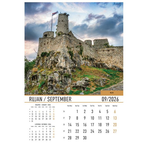 Kalendar "Dvorci i utvrde 2026" 13 listova, spirala