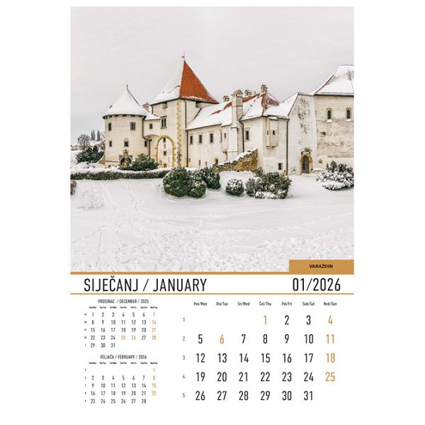 Kalendar "Dvorci i utvrde 2026" 13 listova, spirala