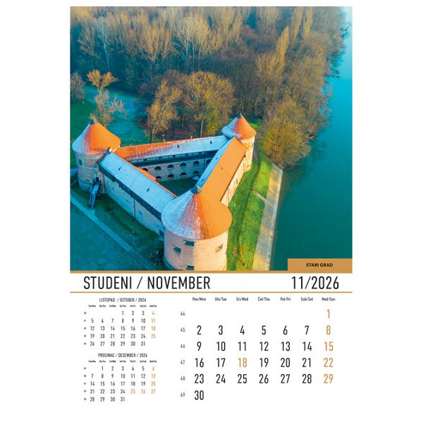 Kalendar "Dvorci i utvrde 2026" 13 listova, spirala