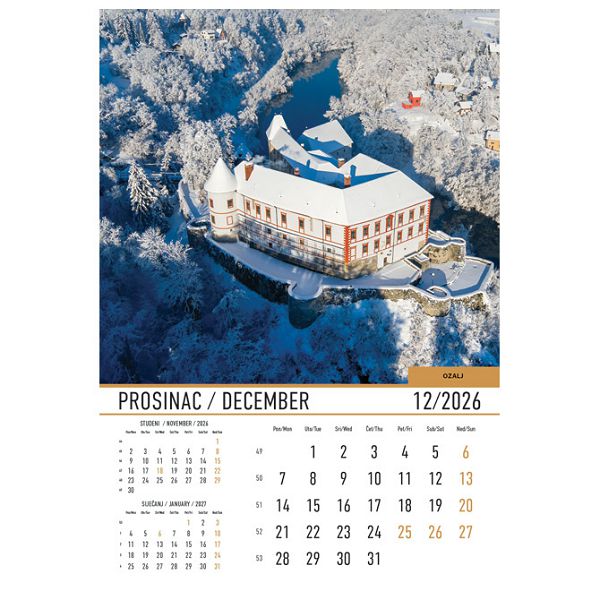 Kalendar "Dvorci i utvrde 2026" 13 listova, spirala