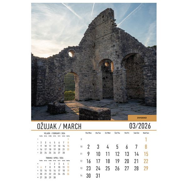 Kalendar "Dvorci i utvrde 2026" 13 listova, spirala
