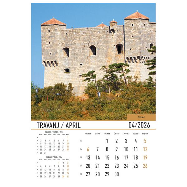 Kalendar "Dvorci i utvrde 2026" 13 listova, spirala