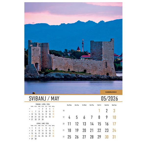 Kalendar "Dvorci i utvrde 2026" 13 listova, spirala