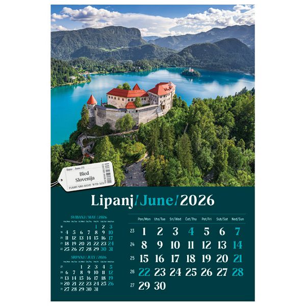 Kalendar "Putujem Europom 2026" 13 listova, spirala