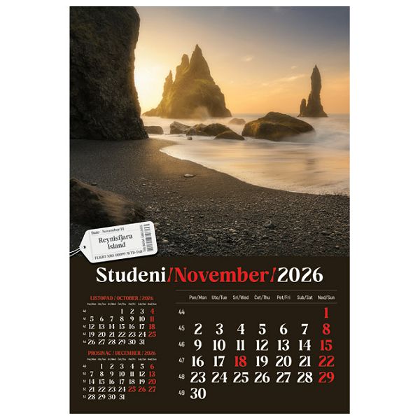 Kalendar "Putujem Europom 2026" 13 listova, spirala