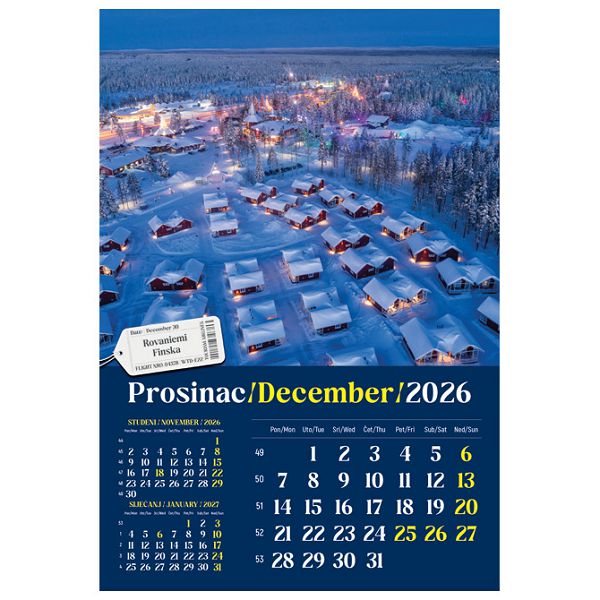 Kalendar "Putujem Europom 2026" 13 listova, spirala