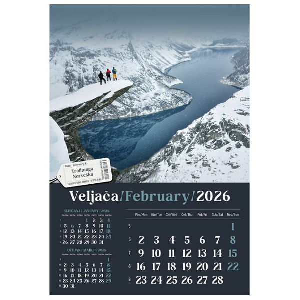 Kalendar "Putujem Europom 2026" 13 listova, spirala