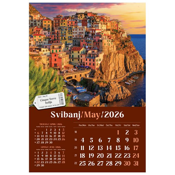 Kalendar "Putujem Europom 2026" 13 listova, spirala